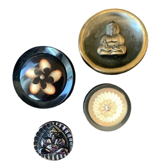Buddha and Flower Buttons Set of 4 - Picture 1 of 12